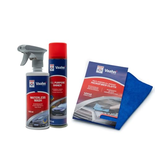 Image of HP Vaahn Car Exterior Quick Clean & Shine Kit | Waterless Wash (500ml), All Purpose Shiner (300ml) & Microfiber Cloth (40x40 cm, 340 GSM) | Instant Clean & Shine Combo Pack