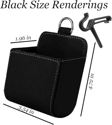 Image of Car Auto Air Vent Leather Tidy Storage Hanging Bag Case Organizer for Keys, Coin, Cell Phone & Glasses. Universal Vehicle Small Bucket with Hook. Keep Your Car Organized | Pack 2 | Black