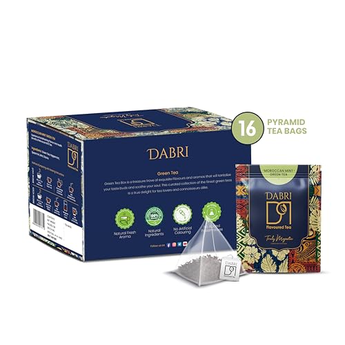 Image of Dabri Moroccan Mint Green Tea 16 Pyramid Dip Tea Bags | Premium Loose Leaves with Natural Taste | Rich in Antioxidants | Supports Weight Management & Helps Maintain Healthy Blood Pressure