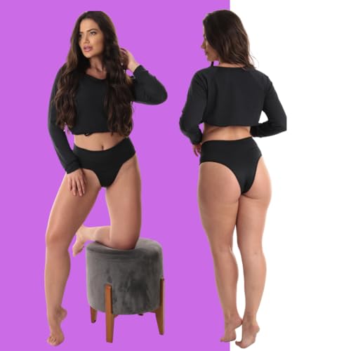 Kit 5 Calcinhas Fitness Alta Compressão Para Barriga - El Eva Lingerie (BR, Alfa, M, Regular, Preto)