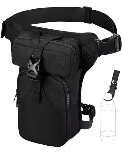Eshow Beintasche Motorrad für Damen Herren, Oberschenkeltasche Bauchtasche aus Segeltuch, Stabil Taktische Tasche Verstellbarer Hüftgurt, Gürteltasche für Wandern Radfahren Angeln Freizeit Schwarz