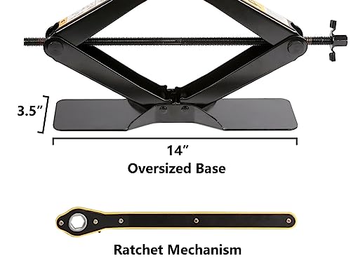 Leadbrand Black Steel Scissor Jack, 2.5 Ton(5,511Lbs), With Positive And Negative Screw, Ideal For Auto/Pickup/Truck/Suv/Mpv, Ratchet Handle, Oversized Base, Emergency Use #TOP1