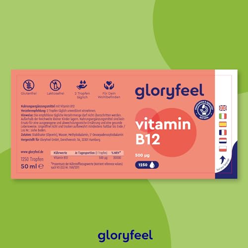 Vitamin B12 Tropfen (50ml) - 500µg Hochdosiert - 2 Aktivformen Methyl- & Adenosylcobalamin - Alkoholfrei & Vegan - Hoch bioverfügbar, laborgeprüft, ohne Zusätze in Deutschland hergestellt