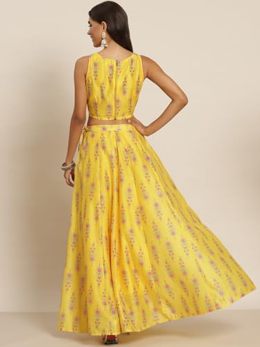 Image of Chanderi Poly Silk Crop Top /Anarkali Skirt Lehenga Choli Set