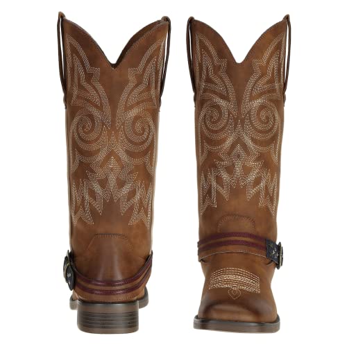 J's.o.l.e Women's Fashion Wide Square Toe Western Cowgirl Cowboy Boots Mid Calf Brown2