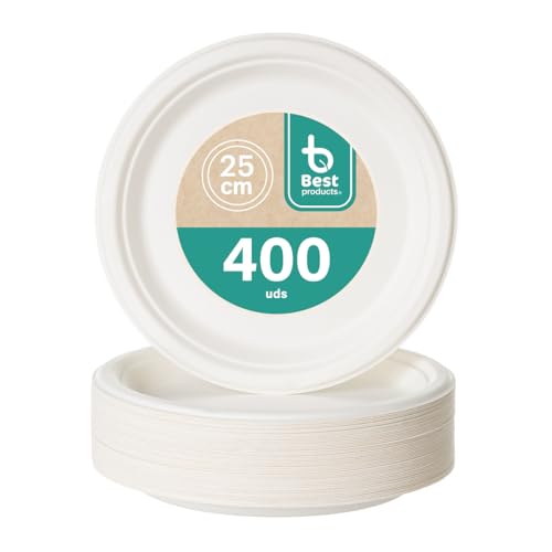 Best Products 200 Platos Caña De Azúcar Desechables Ecológicos Biodegradables Compostables Y Reciclables Para Fiestas Cumpleaños Comuniones Redondos Llanos Ø 25 Cm