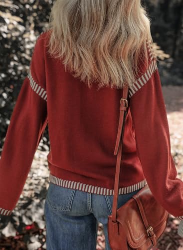 Image of Dokotoo Sweaters for Women Fashion Solid Crewneck Loose Fit Long Sleeve Contrast Cable Knit Pullover Sweater Jumper Tops