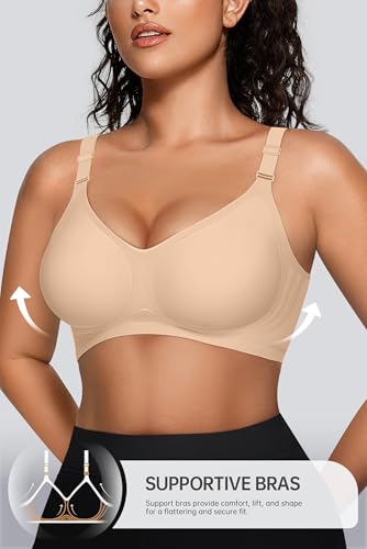 Image of OEAK Womens Comfortable Jelly Bra No Underwire Full Support Tshirt Bras | Seamless,Plus Size,Wireless,Push Up,Invisible,Adjustable,V neck,Full Coverage