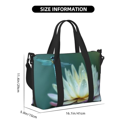 Travel Duffel Bag for Women, Large Shoulder Weekender Overnight Bag, Sport Gym Bag for Men, Carry On Tote Bags, Dragonfly with Water Lily Luggage Bag for Travel Essentials3