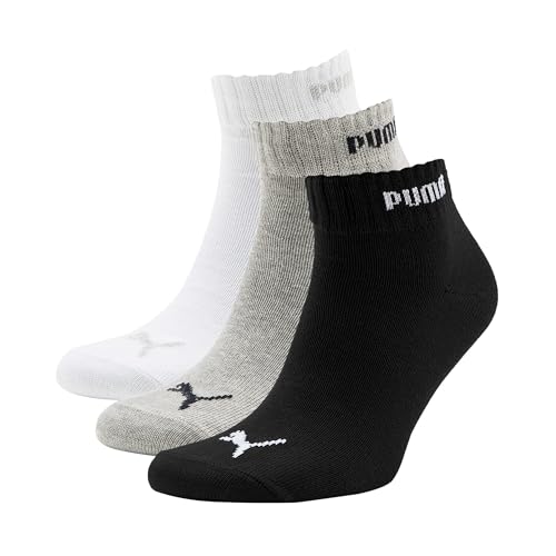 PUMA Unisex Puma Quarter 3 Pair Pack Assorted Socks, Grey/White/Black, 8-Jun UK