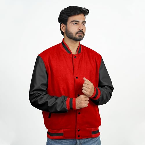 Image of Men's Fashion Varsity Jacket Causal Slim Fit Wool Letterman Baseball Bomber Jackets