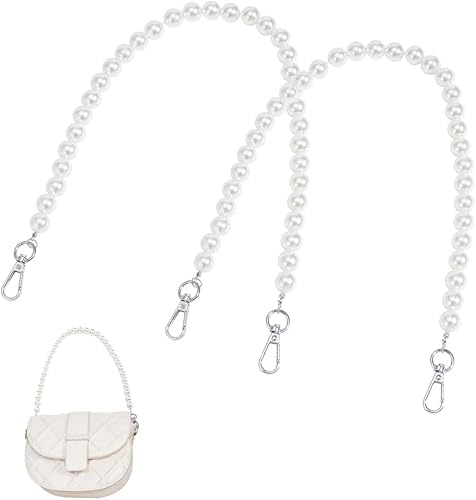 Miniatura 6 de PH PandaHall 2 cadenas de perlas para bolsa, 0.51 pulgadas (0.512 in) con asa de perlas blancas, cadena de repuesto para bolsa, cadena de repuesto,