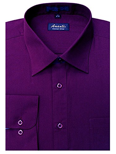 Amanti Men's Classic Dress Shirt Convertible Cuff Solid (Neck Size:15 1/2; Sleeve Length :32/33, BlackBerry)