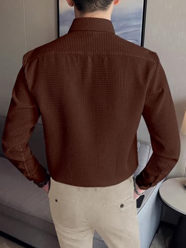 Image of GRECIILOOKS Men's Shirt | Formal Button Down - Slim Fit Office Shirt's for Men | Premiuim Textured Long Sleeve Cotton Blend | Business & Meeting Ready