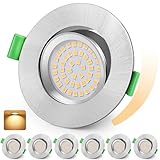 KYOTECH LED Einbaustrahler 230V Dimmbar 68-80mm Ultra Flach LED Spots 5W IP44 Bad Einbauleuchten Deckenspots Warmweiß 2700K 45° Schwenkbar Einbauspots für Badezimmer Wohnzimmer, Nickel 6er Set