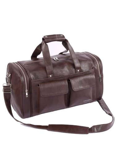 Image of Fur Jaden Weekender Premium Duffle Bag for Travel for Men and Women Made of Faux Leather with Attachable Shoulder Strap Cabin Holiday Bag (Vintage Brown)