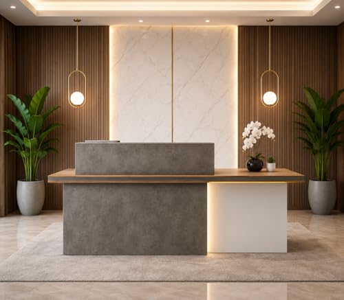 Image of Modern Luxury Reception Desk | For Office, Salon & Clinic, Contemporary Front Counter Table, Particle Board, RCT-006 LPB L5W2