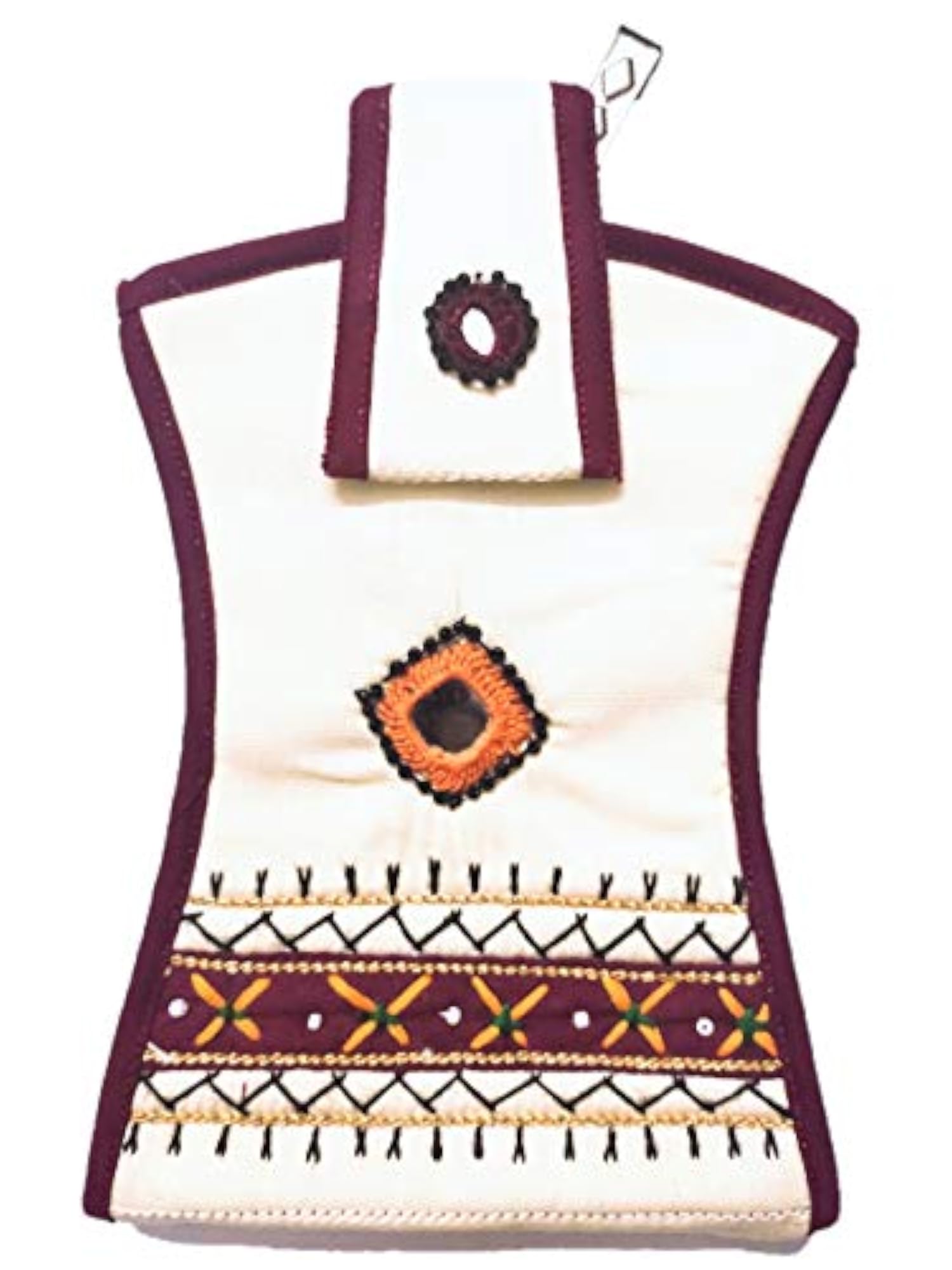 Embroidered Mobile Pouch with String and Detachable Key Ring
