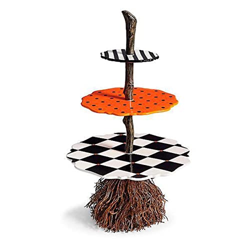 Halloween Broomstick Snack Bowl Stand,2022 Halloween Broomstick Snack Bowl Stand Wooden Cupcake Dessert Plates Ornament for Halloween Festival Wedding Party