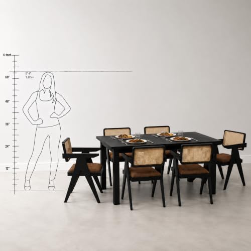 Image of Wooden Dining Table, Oak, Rectangular, Modern Style, 6 Seater, Assembly Required (Walnut, (6 seter) 1 Table) (150 cm x 90 cm x 76 cm)