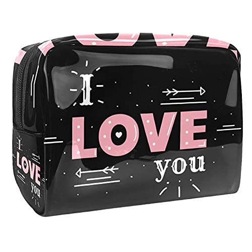 Trousse de maquillage spacieuse imprimé cœur rose et rouge pour femme Vanity de voyage 18.5cm