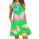 ZTFYKLIN Camiseta Tirantes Mujer Vestido Holgado De Medio Cuerpo con Bolsillos para (Green, M) Camisetas Verano Top Amarillo Palabra Honor Ropa Padel Chaleco Vestir San Valentin Nadadoras Falda