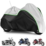 Trike Waterproof Motorcycle Cover, Heavy Duty 420D Outdoor Sun & Rainproof Trike Cover with Reflective Strips & Antenna Holes 118x57x55 Inch for Harley Honda Yamaha Kawasaki (Black Silver)