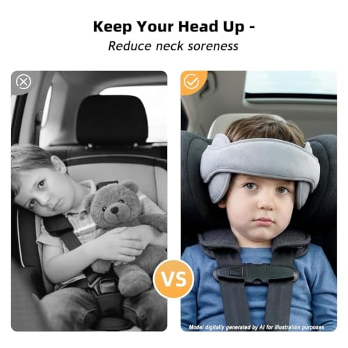 Image of Baby Car Seat Head Support Band - Comfortable Head & Neck Pillow Support | Adjustable Car Seat Neck Relief, Grey