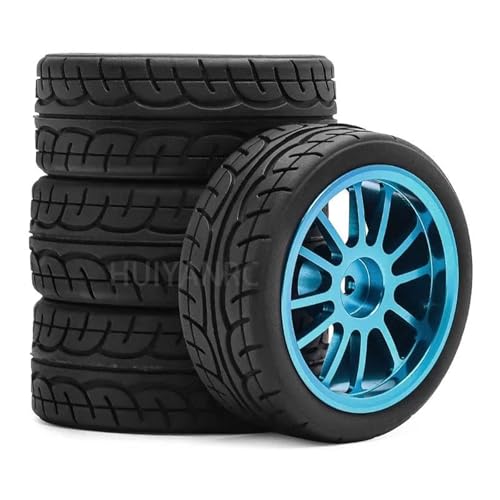 RC�r�[�h���b�N�^�C���p�[�c For Tamiya For TT01 For TT02 XV01 FW06 For Racing 1/10 4 �� CNC �z�C�[���^�C���h���t�g�A���~ 64 �~�����[�g�� RC �����[�A�b�v�O���[�h���i(Blue)