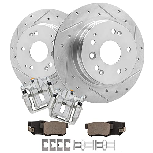 Image of Detroit Axle - Rear Brake Kit for 2003-2011 Honda Element 2004-2008 TL | Drilled & Slotted Brake Rotors Brake Calipers w /Brackets Ceramic Brake Pads 2005 2006 2007 Replacement