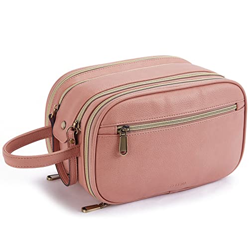 Telena Toiletry Bag Travel Toiletry Cosmetic Makeup Organizer For Women Water Resistant Pu Leather Dopp Kit Bathroom Bag For Traveling Pink #TOP18