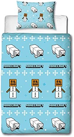 Minecraft Polar Bear Duvet Cover Bedding Set | Officially Licensed Reversible 2 Sided Design With Matching Pillowcase