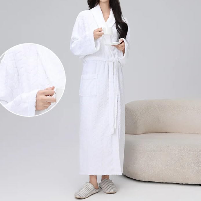 Dninmim Bata larga y cálida de algodón para hombre, para parejas, lisa, gruesa, informal, ropa de dormir para el hogar