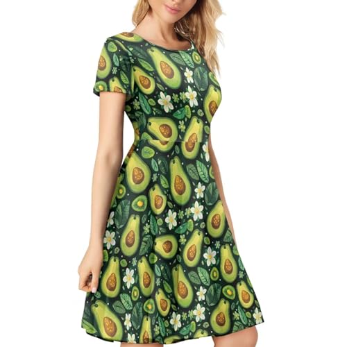 Image of HUGS IDEA Womens Puffy Swing Midi Dress Round Neck Short Sleeve Party A-Line Dresses