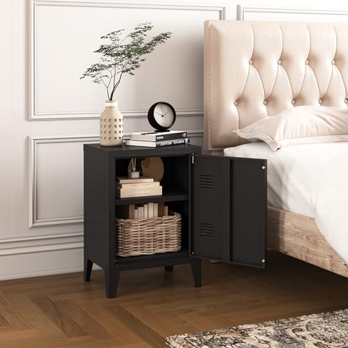 Image of MIOCASA Metal Locker Nightstand with Doors and Shelves, 22.44 inch H Kids Bedside Table, Modern Storage Cabinet Side Table for Home Office
