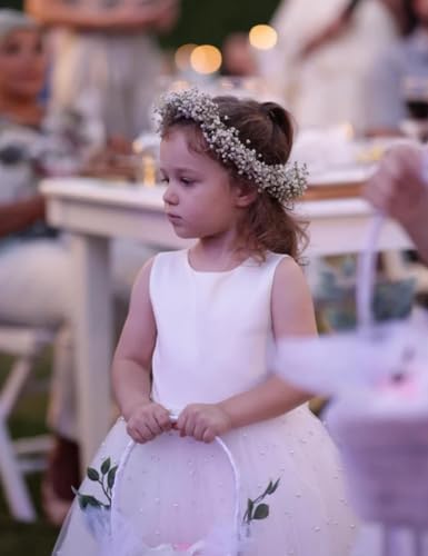 Flower Girls Lace Pearl Ball Gowns with Bow-Knot First Communion Dresses Floor Length Dress for Wedding3