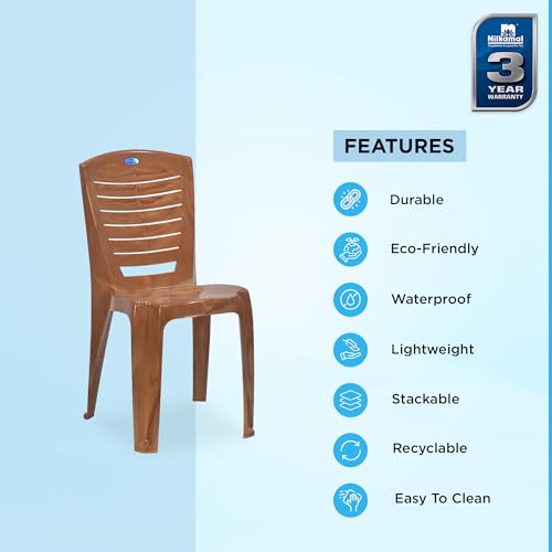Image of Nilkamal Mid Back Chair CHR 4025 | Armless, Stackable, Set of 2 | 100% Polypropylene | Pear Wood | For Living Room, Bed Room, Kitchen, Office, Outdoor