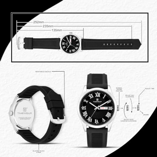 Image of TIMEWEAR Roman Track Dial, Day & Date Functioning, Silicone Strap Analog Watch for Men