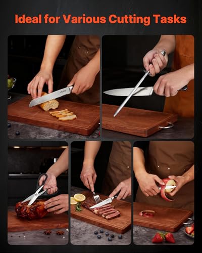 Image of VEVOR Kitchen Knife Set with Block and Sharpener, 15 Piece High Carbon Stainless Steel Sharp Knife Set, Kitchen Cutlery with Crack-Resistant Handle, Sharpening Rod and Wooden Block, for Home Cooks