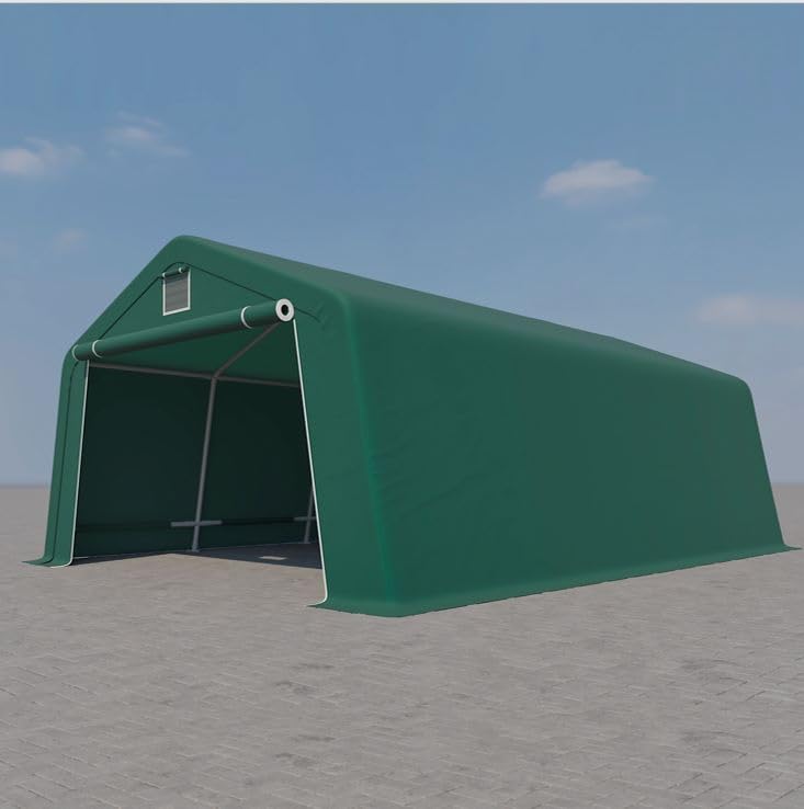 3,3 x 6,2 m Weidezelt Carport Zeltgarage Weideunterstand Gerätezelt mit PE-Plane 260g/m², wasserdichtes Zelt mit Stahlgestänge, grün