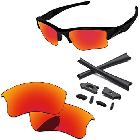 PapaViva Replacement Lenses & Rubber Kits for Oakley Flak Jacket XLJ OO9009 Sunglasses Frame Pro+ Fire Red Polarized