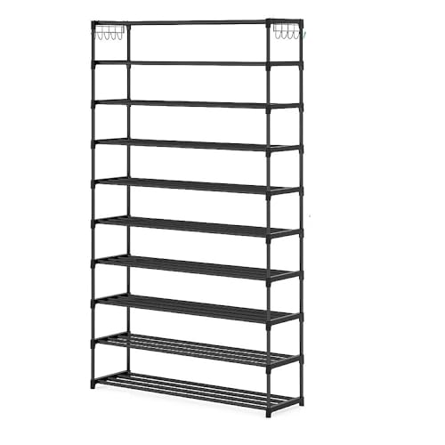 10 Tier Black Shoe Rack Metal Shoe Storage Organizer Rack 50-Pair Large Capacity