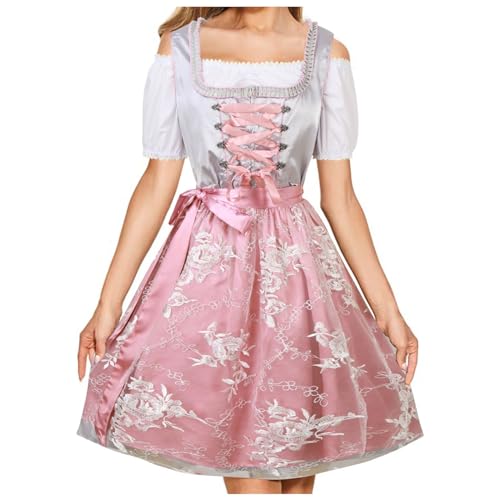 Costume bavarois femme robe Dirndl rose et rouge pour votre prochaine fête de la bière