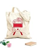 AILOONG Borse a mano in poliestere e cotone Ragazza con visore VR per realtà virtuale Tessuto spesso 340g/m² Utilizzabile come trousse per il trucco