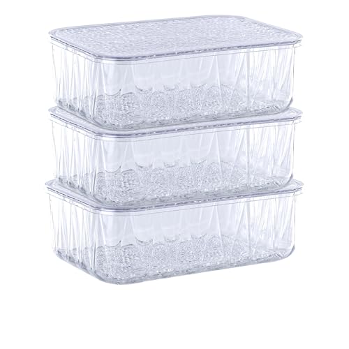 Image of Kuber Industries 3 Pcs Acrylic Stackable 4600 ml Kitchen Food Storage Container for Home with Lid | Freeze Organizer Items and Storage Organizer Box for Snacks and Dry Fruits | Transparent