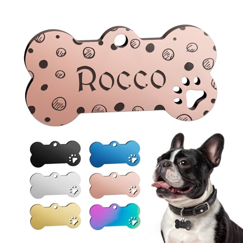 Personalized Stainless Steel Pet ID Tags – Bone-Shaped Dog and Cat Tags in 6 Colors, Deep Engraving on Both Sides with Up to 4 Lines of Custom Text