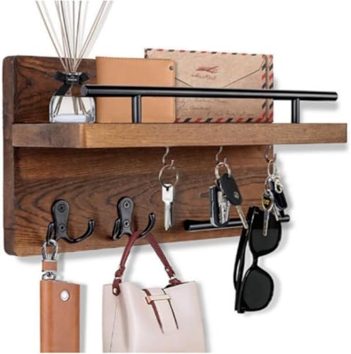 キーフック 玄関 木製 壁掛けフック 鍵置き 鍵掛け キーハンガー おしゃれ 収納ラック 飾り棚 小物ホルダー 壁面収納 高耐荷重 ウォールラック コート 帽子 小物 タオル洋服掛け (A)