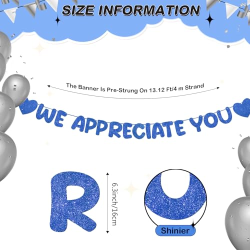 Fulmoon Pre Strung We Appreciate You Glitter Banner Appreciation Week Party Decoration for Employee Doctor Nurse Parents Teacher Coworker Staff Thank You Sign Party Decorations(Dark Blue) by Fulmoon - Used condition - Image 2