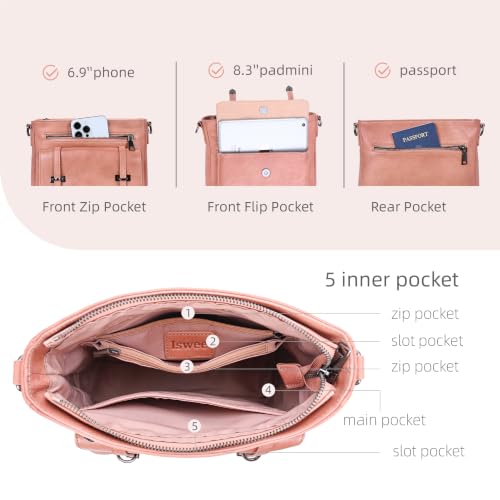 Image of Iswee Soft Leather Crossbody Bags for Women Shoulder Handbags Multi Pockets | Travel Purse with Adjustable Strap Medium Size Organizer Designer Pocketbooks with Adjustable Strap