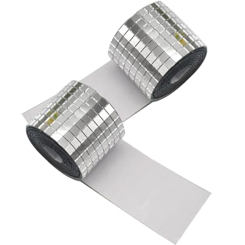 HOMSFOU Pegatinas Autoadhesivas para Azulejos de Pared con Diseño de Teselas Espejo, Pegatinas Decorativas Plateadas 4 Cm X 1 M, 2 Rollos para Decoración de Baño, Cocina y Bricolaje